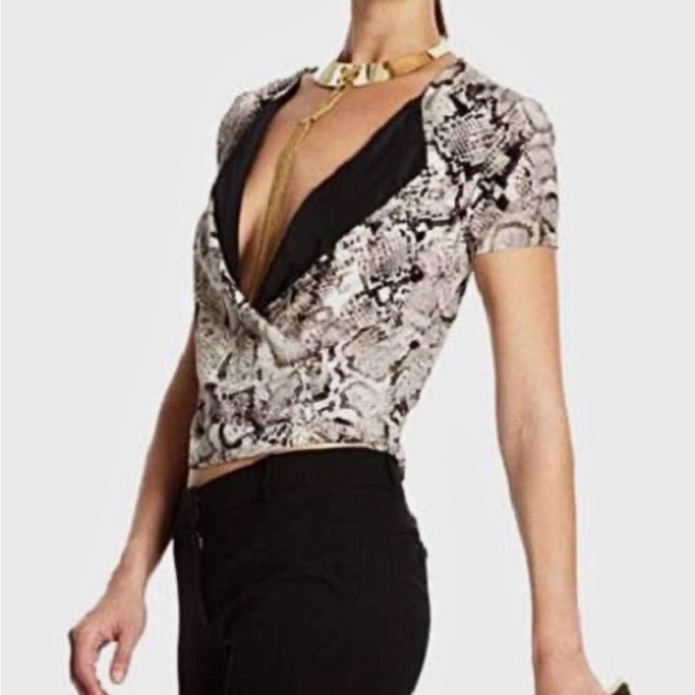 BCBGMaxAzria Black and White Snakeskin Blouse
